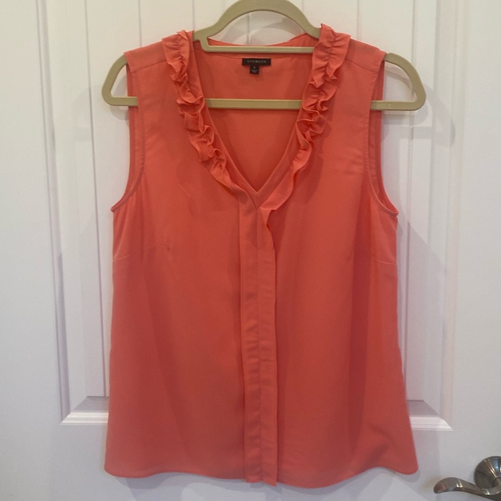 Sleeveless rufflesd collar blouse by talbotsts